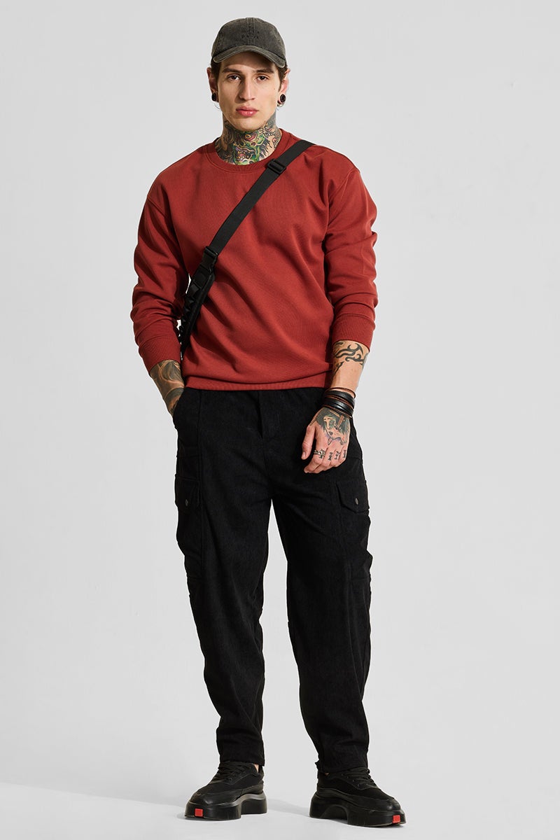 سنيتش بنطلون كارجو قطيفة بقصة مريحة باللون الأسود - Image 3